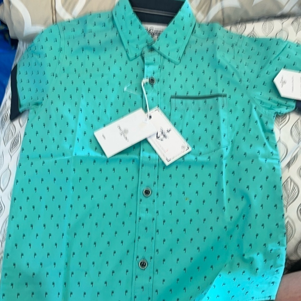 Craft Flow Voyage NWT Toddler Boys Shirt Mint Green Palm Tree 100% Cotton 5T